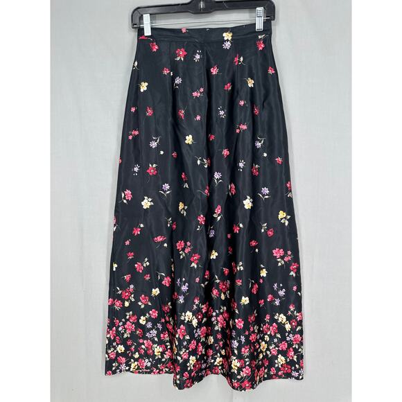 90s Vintage Skirt Womens Small Black Floral Maxi Satin Cottagecore Boho Bohemian - Picture 9 of 11